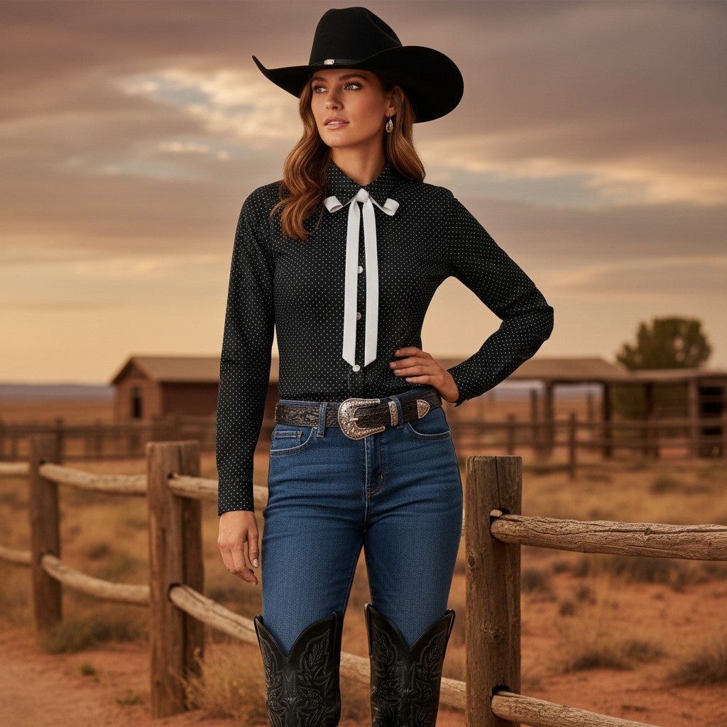 Blusa Vaquera de Dama Yellowstone SDY006 Puntos Negros - Tiendacharra.com - Bodega Tienda Charra