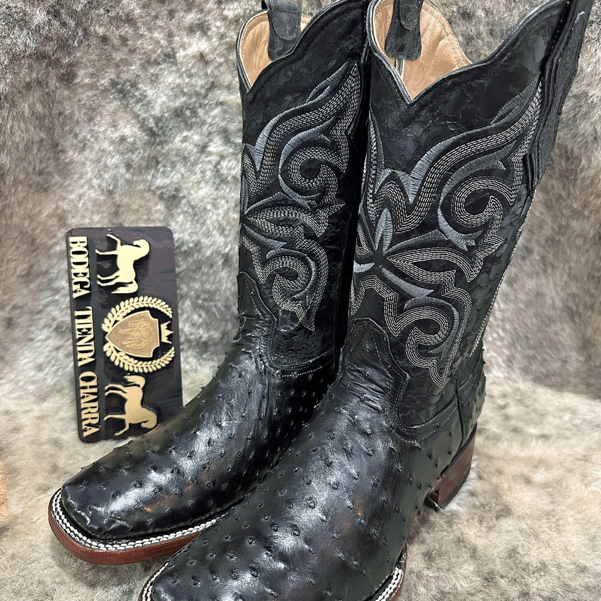 Botas De Avestruz Cuadra Botas Cuadra Hombre Avestruz Negras Bota