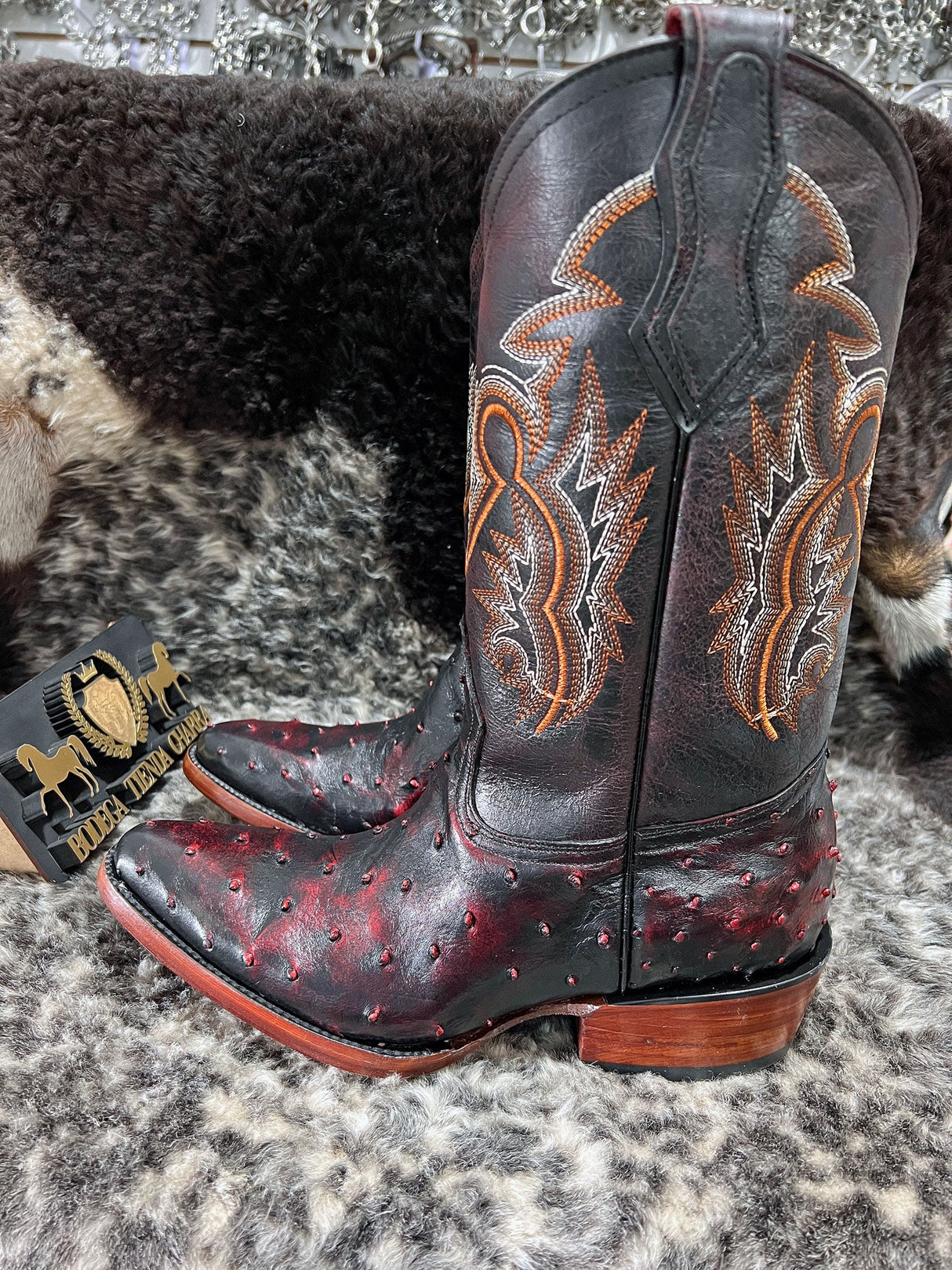 Bota piel Avestruz Black Cherry - Tiendacharra.com - Bodega Tienda Charra