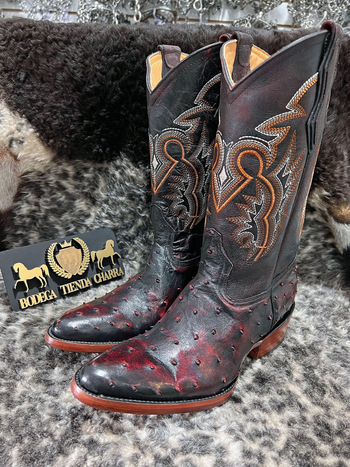 Bota piel Avestruz Black Cherry - Tiendacharra.com - Bodega Tienda Charra