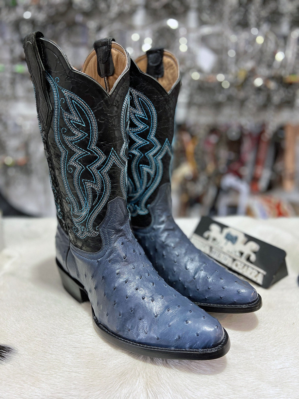 Bota piel de avestruz color Blue Jeans - Tiendacharra.com - Bodega Tienda Charra