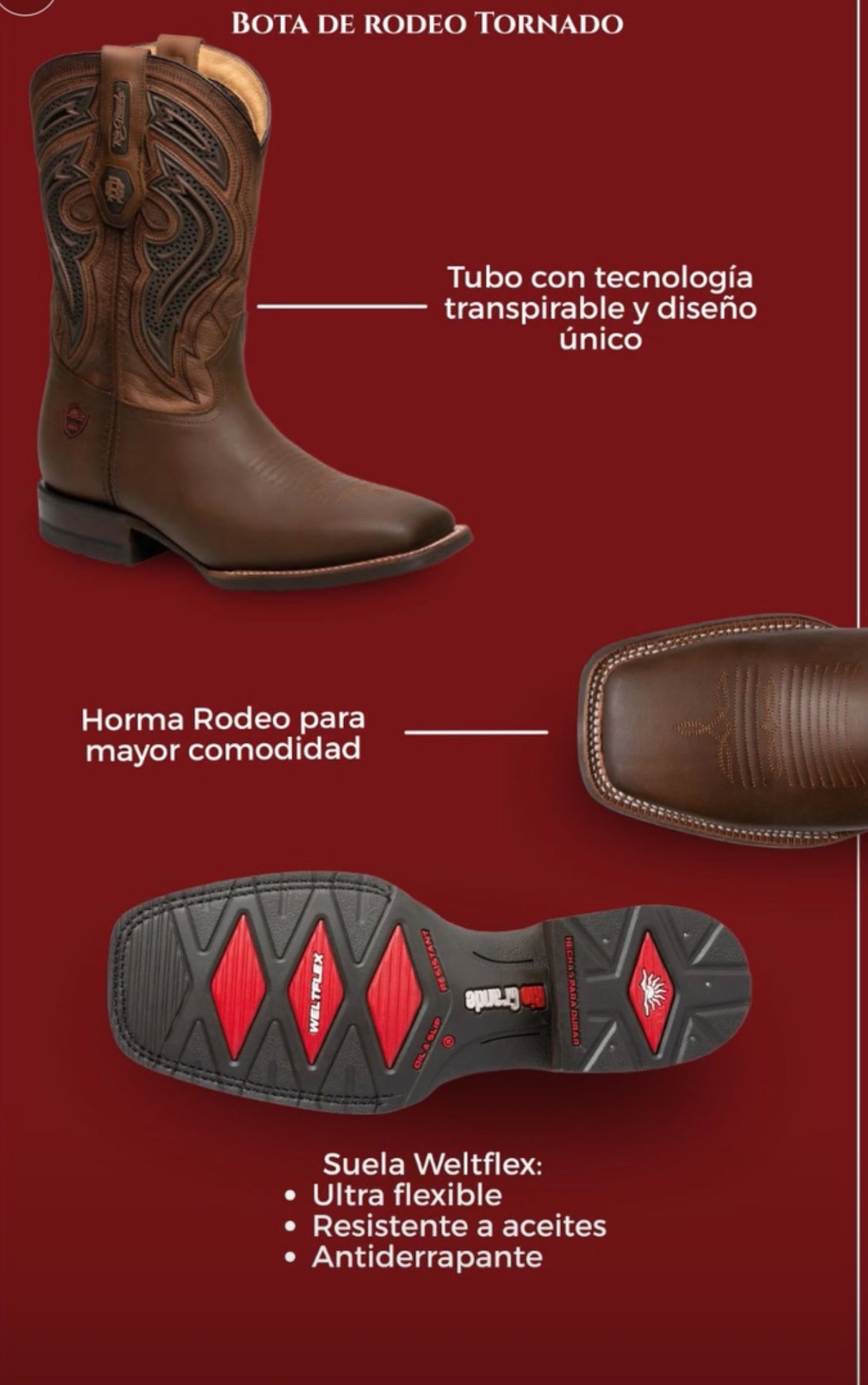 Bota tipo rodeo Río Grande modelo Tornado 01 - Tiendacharra.com - Bodega Tienda Charra