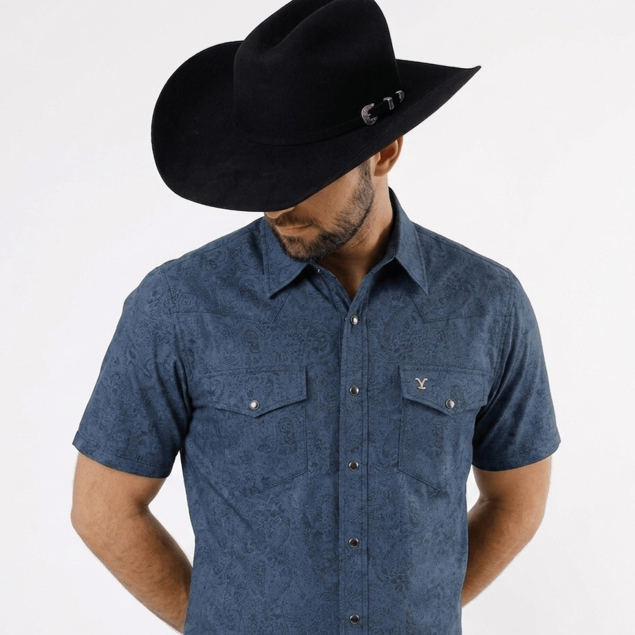 Camisa Yellowstone SCY014 Manga Corta Azul - Tiendacharra.com - Bodega Tienda Charra