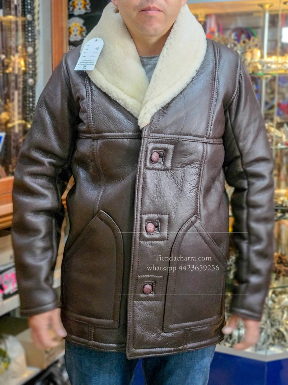 Chamarra de piel de borrego cazadora (Café) - Tiendacharra.com - Bodega Tienda Charra