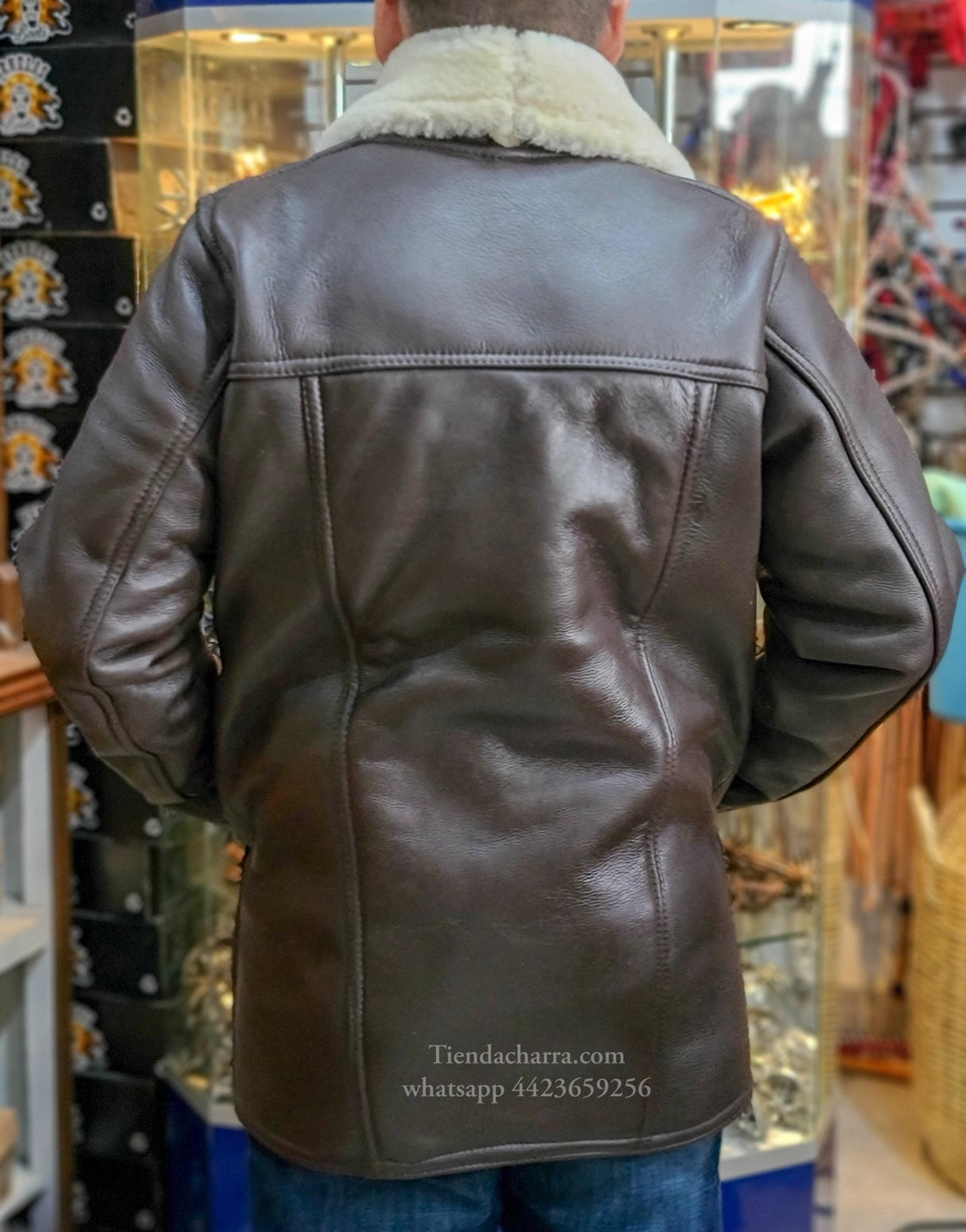 Chamarra de piel de borrego cazadora (Café) - Tiendacharra.com - Bodega Tienda Charra