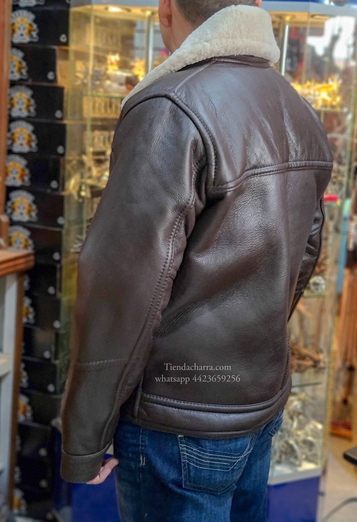 Chamarra de piel de borrego con cierre (Café) - Tiendacharra.com - Bodega Tienda Charra