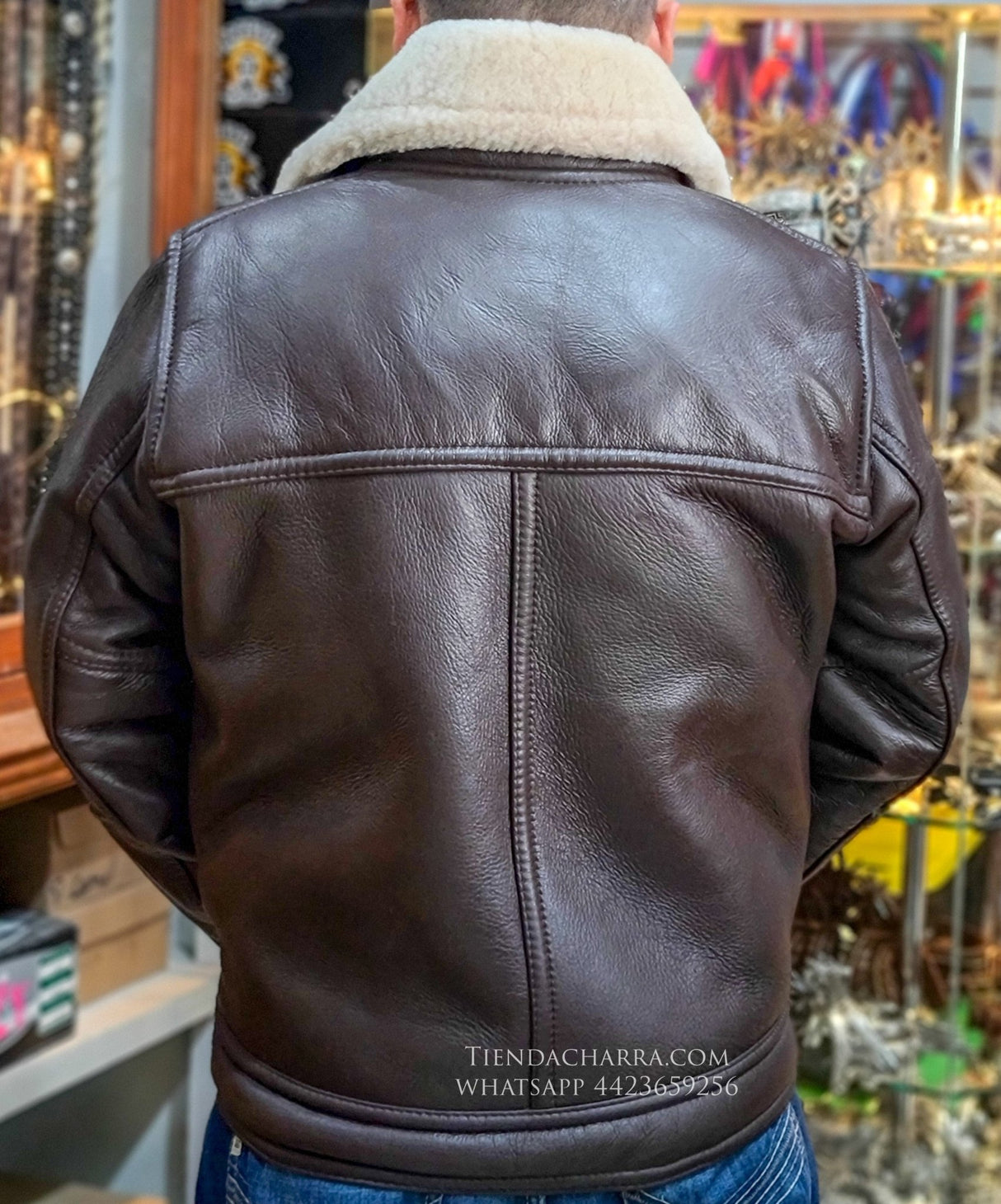 Chamarra de piel de borrego con cierre (Café) - Tiendacharra.com - Bodega Tienda Charra