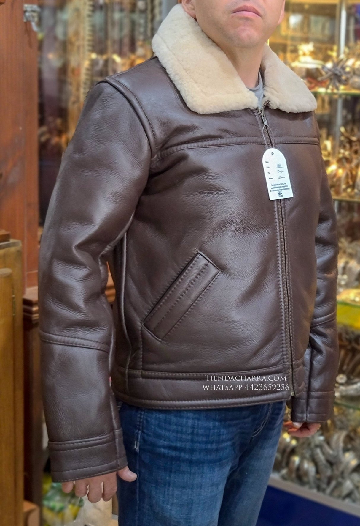 Chamarra de piel de borrego con cierre (Café) - Tiendacharra.com - Bodega Tienda Charra