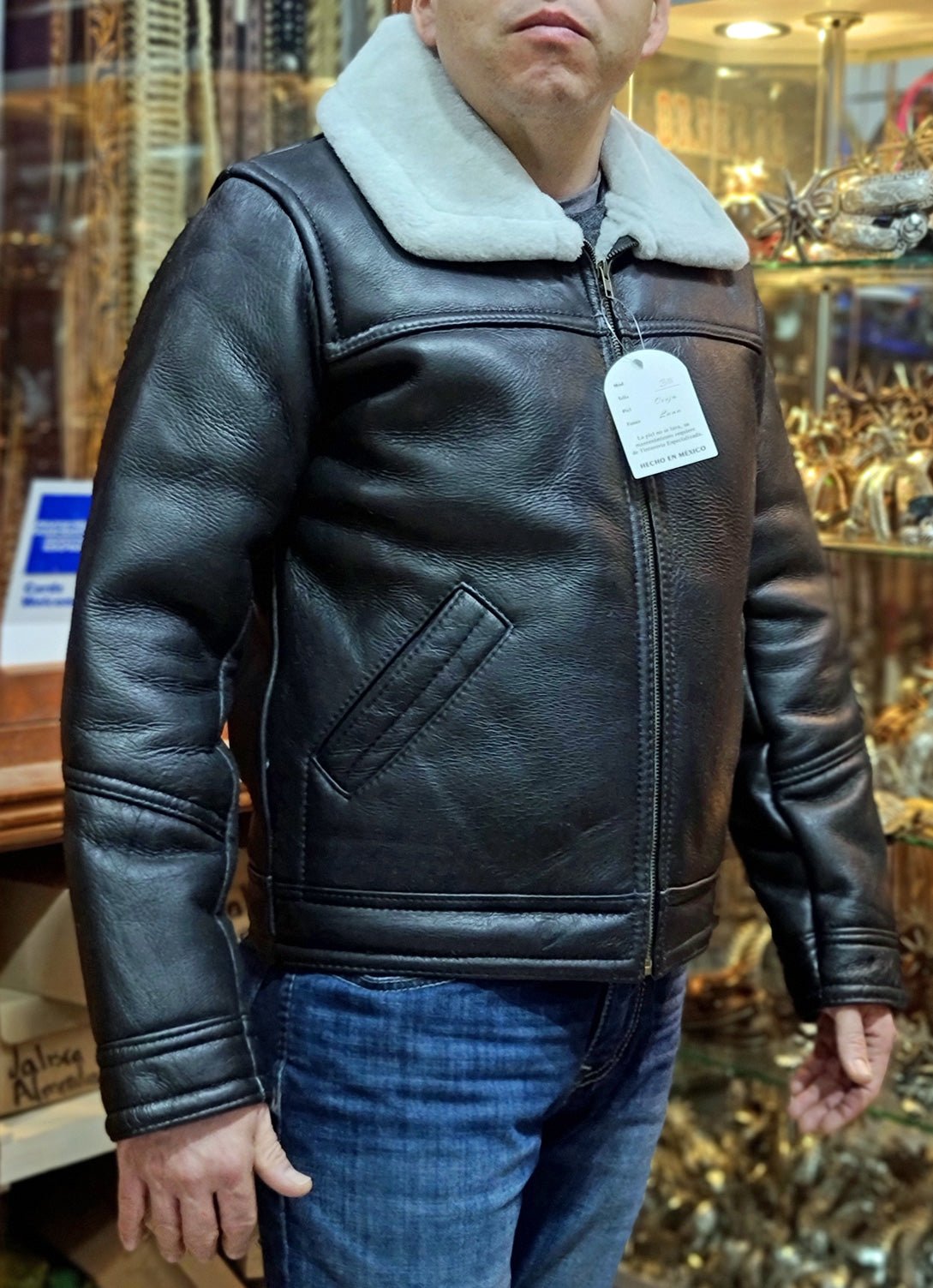 Chamarra de piel de borrego con cierre (Negra) - Tiendacharra.com - Bodega Tienda Charra