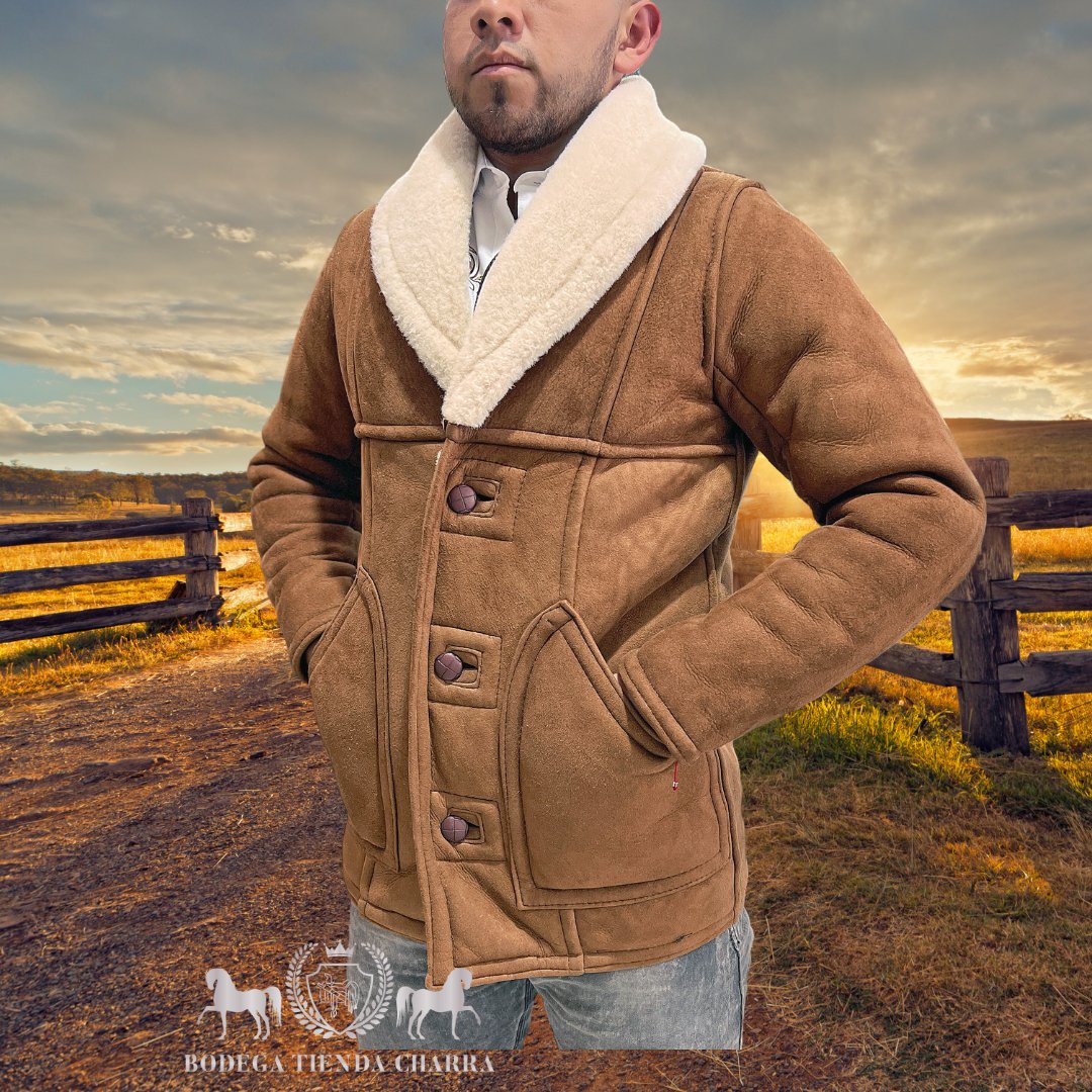 Chamarra Malboro de piel de borrego cazadora (natural) - Tiendacharra.com - Bodega Tienda Charra