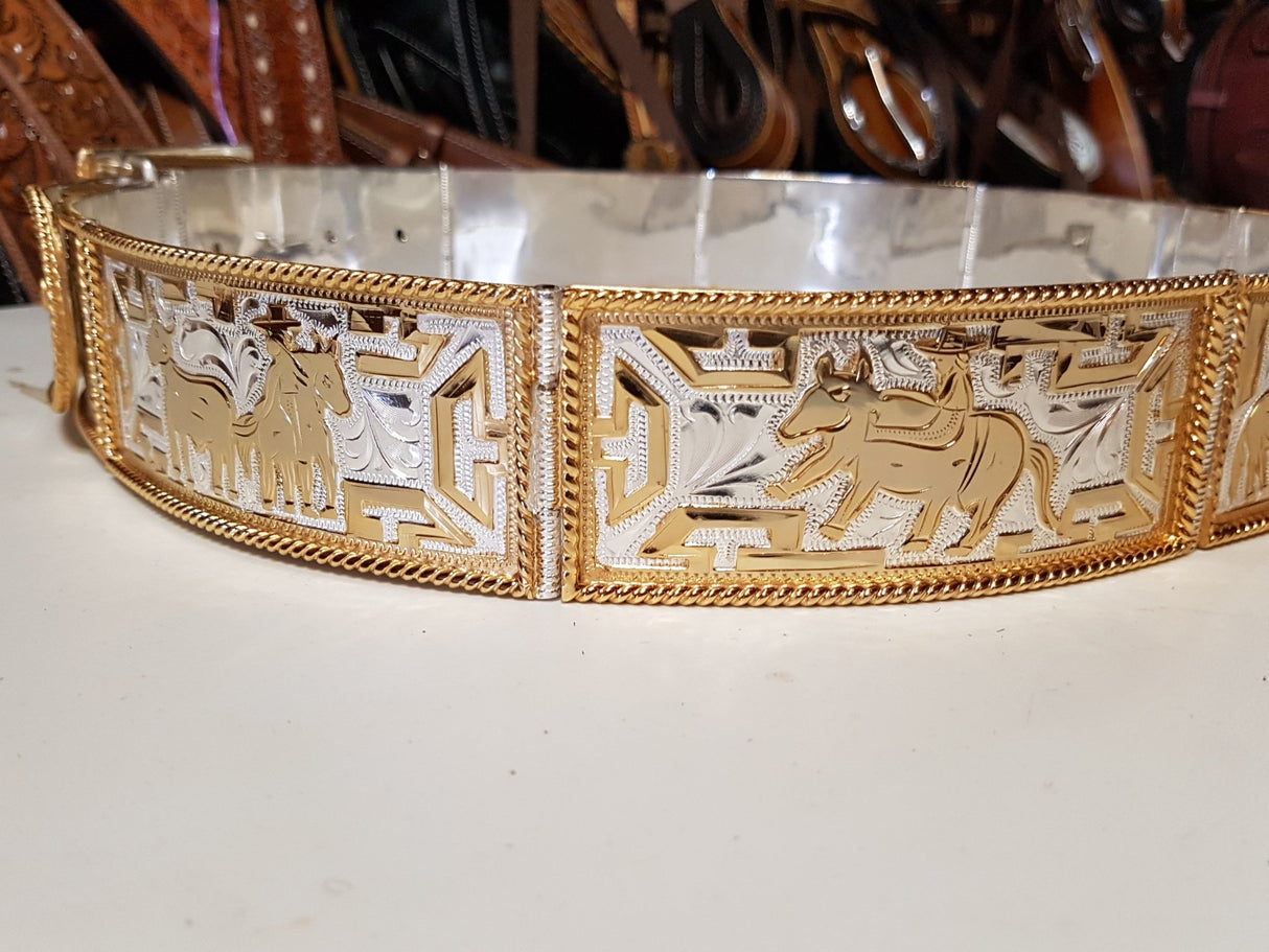 Cinto chapeado en oro modelo suertes charras - Tiendacharra.com - Bodega Tienda Charra