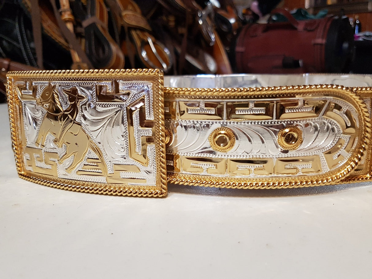 Cinto chapeado en oro modelo suertes charras - Tiendacharra.com - Bodega Tienda Charra