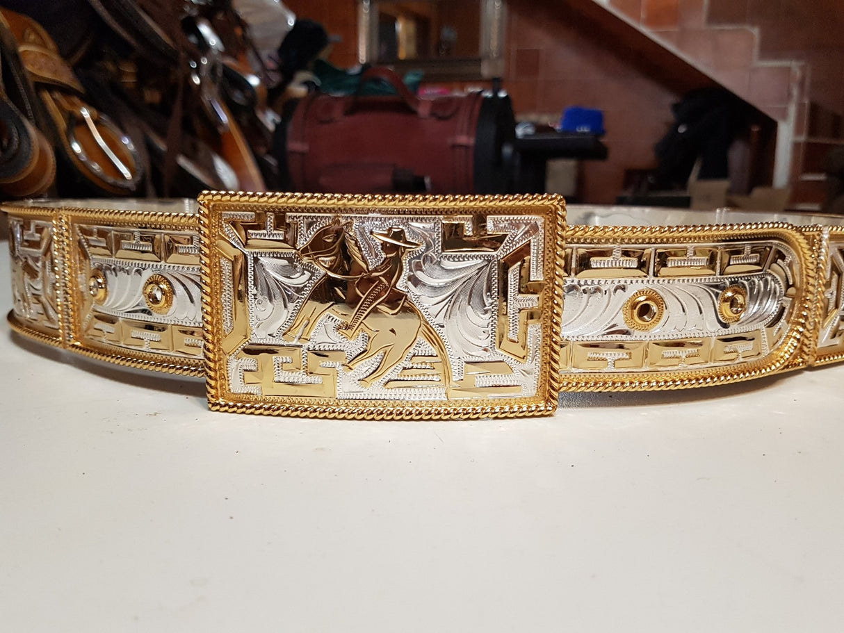 Cinto chapeado en oro modelo suertes charras - Tiendacharra.com - Bodega Tienda Charra