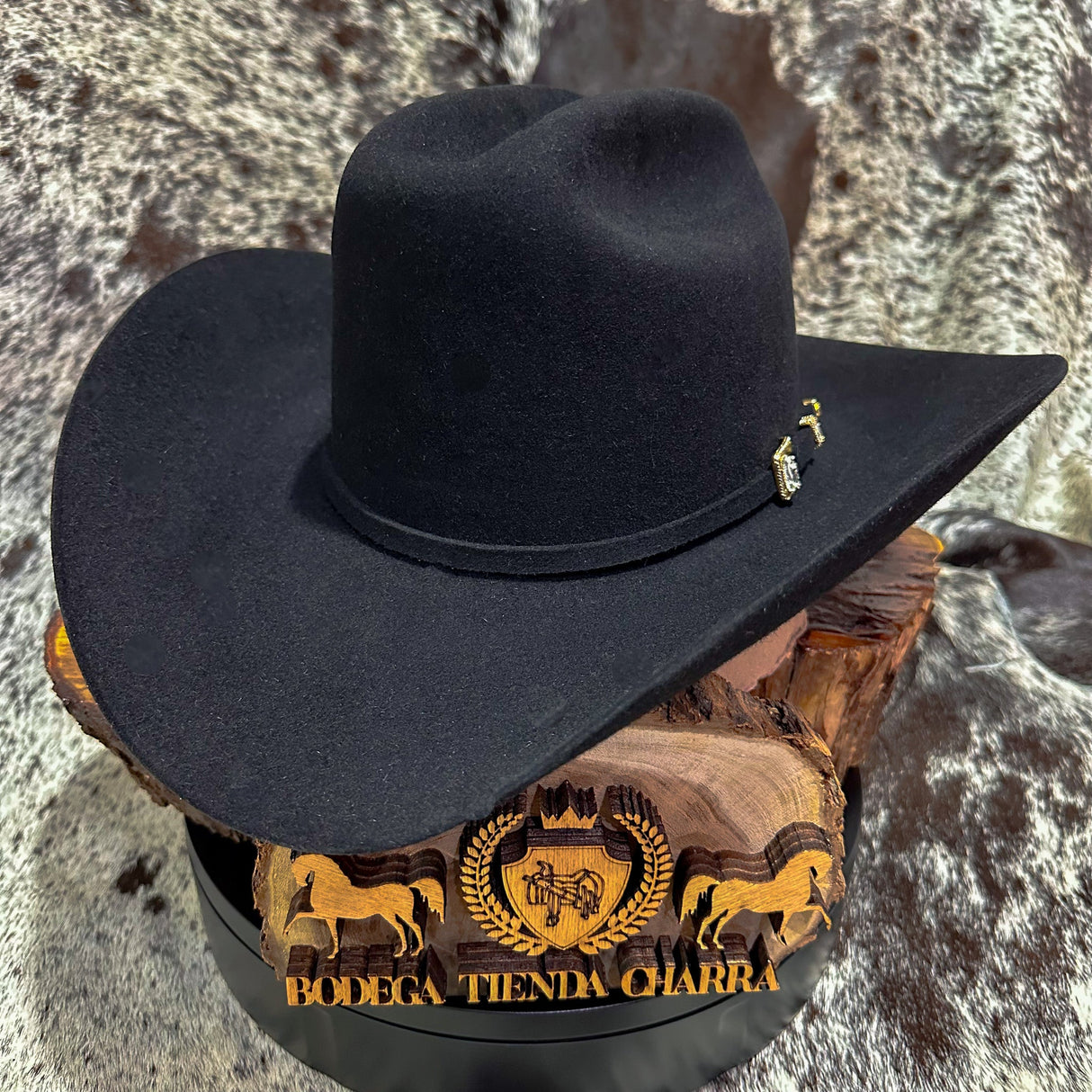 Texana Stetson Guadalupana 6x Negra - Pelo de Castor - Tiendacharra.com - Bodega Tienda Charra