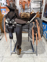 Montura Charra Cuero Americano con herraje pavonado