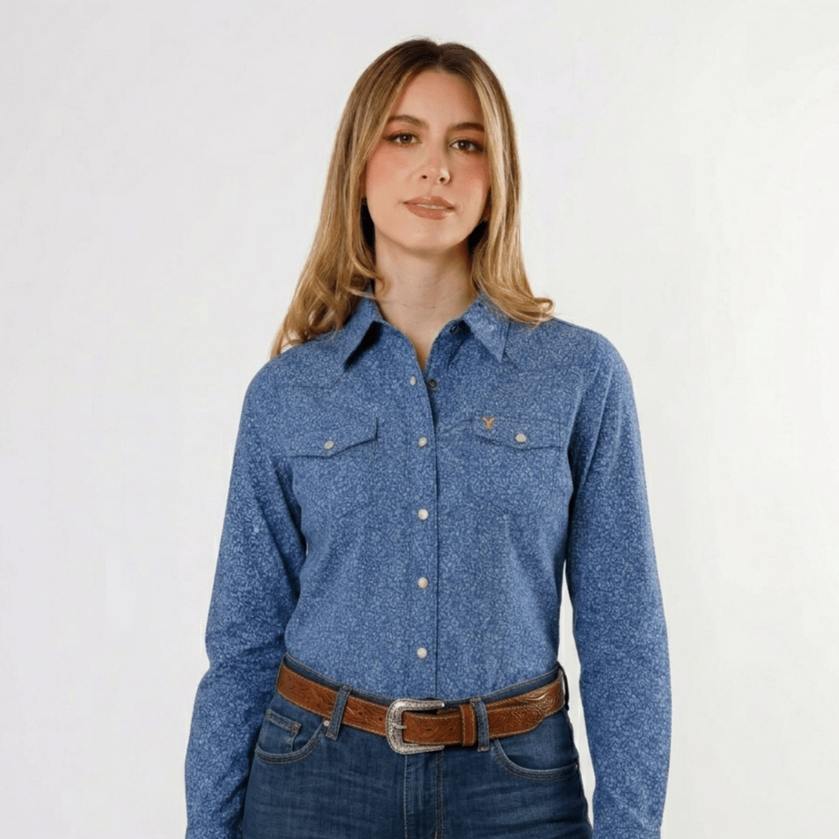 Blusa Vaquera de Dama Yellowstone SDY005 Arina Azul - Tiendacharra.com - Bodega Tienda Charra
