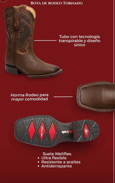 Bota tipo rodeo Río Grande modelo Tornado 01 - Tiendacharra.com - Bodega Tienda Charra