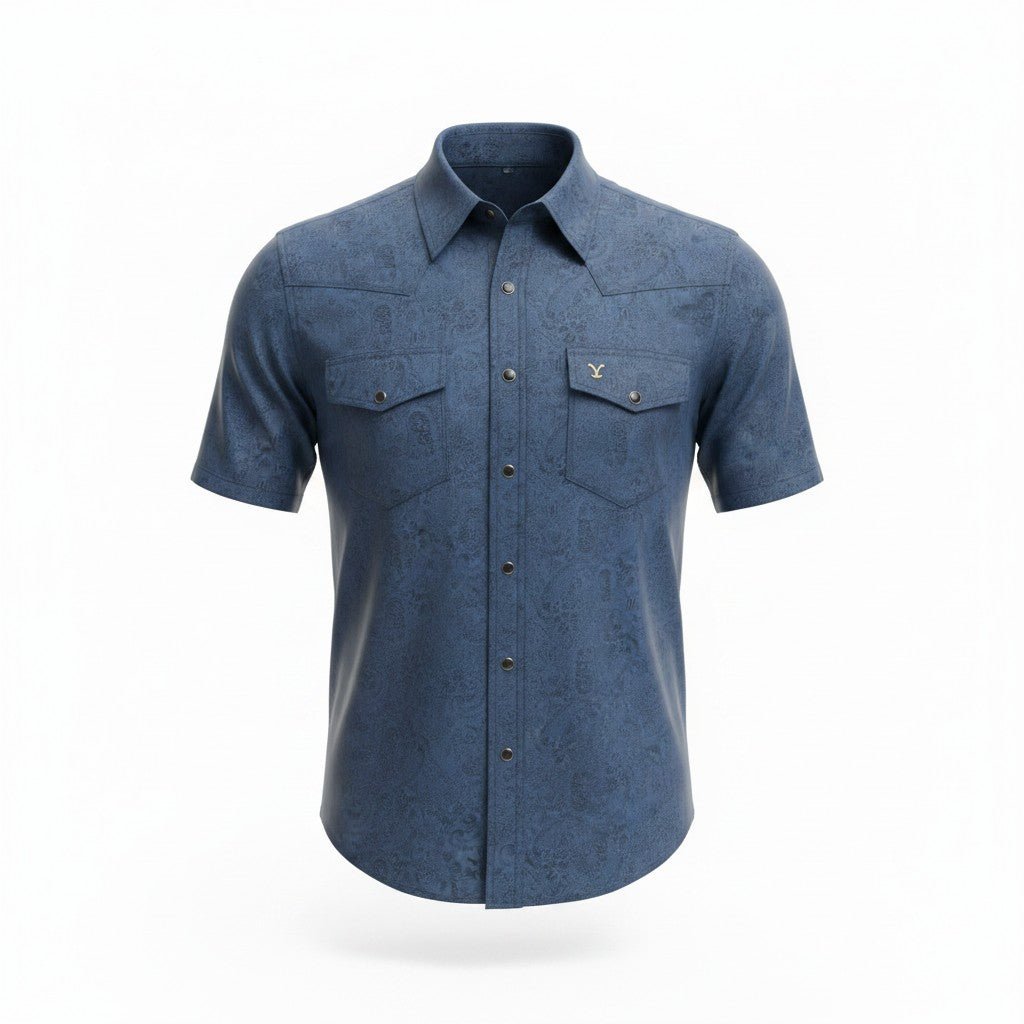 Camisa Yellowstone SCY014 Manga Corta Azul - Tiendacharra.com - Bodega Tienda Charra