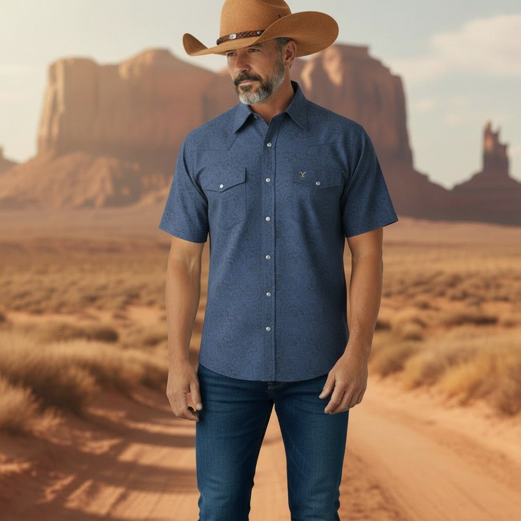Camisa Yellowstone SCY014 Manga Corta Azul - Tiendacharra.com - Bodega Tienda Charra