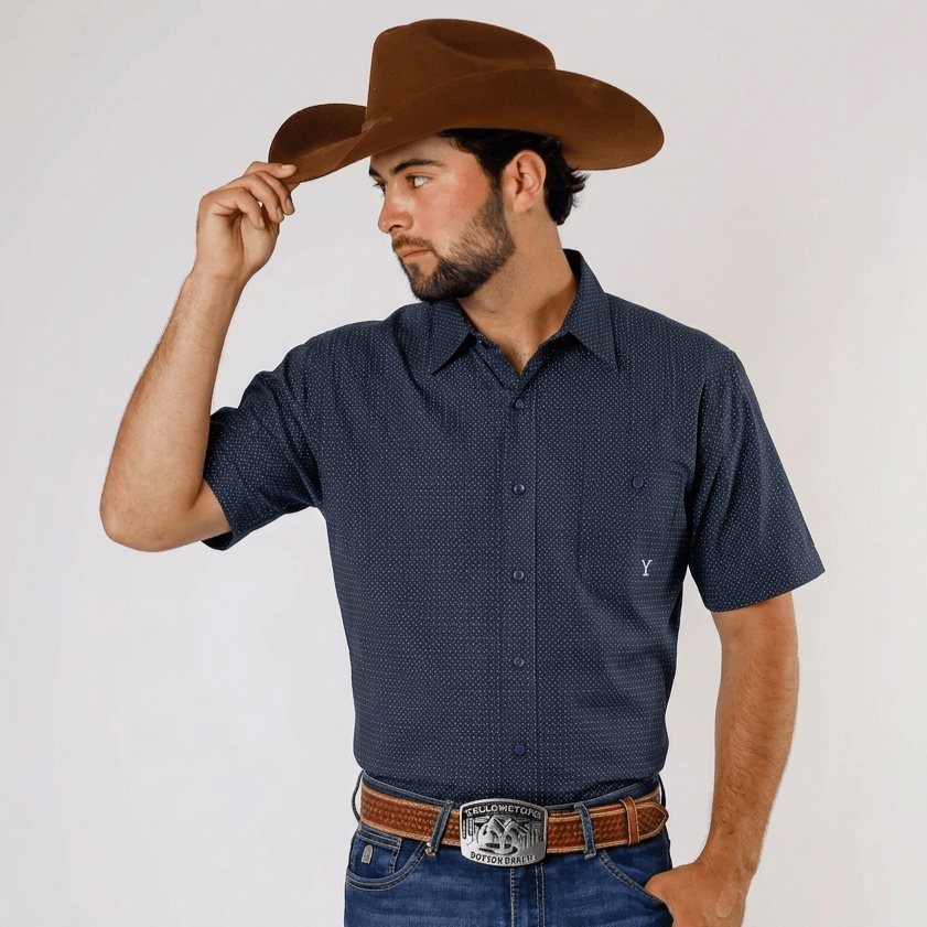 Camisa Yellowstone SCY017 Manga Corta Gris - Tiendacharra.com - Bodega Tienda Charra