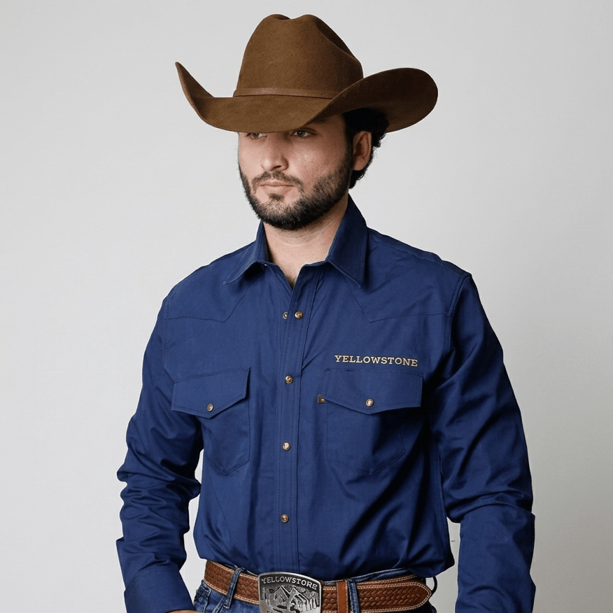 Camisa Yellowstone Y25SCY015 Oxford Indigo - Tiendacharra.com - Bodega Tienda Charra