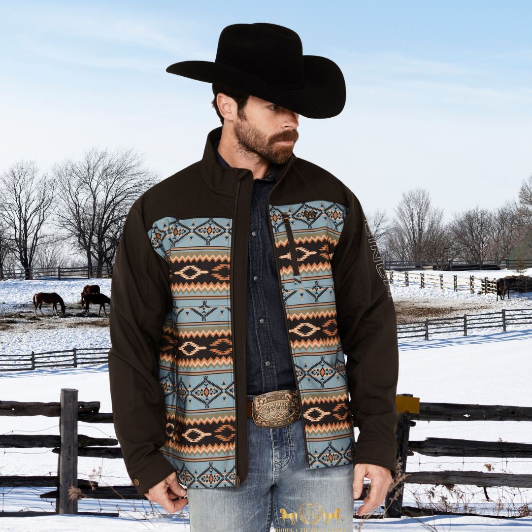 Blue/brown printed Cinch jacket - Main Image