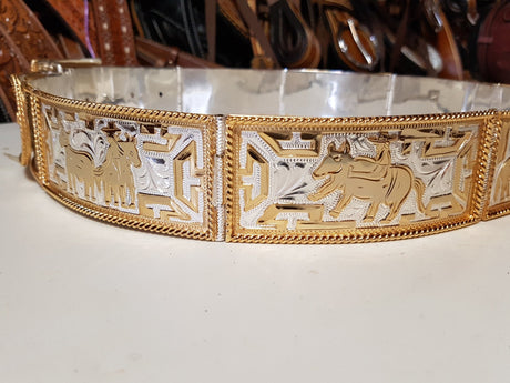 Cinto chapeado en oro modelo suertes charras - Tiendacharra.com - Bodega Tienda Charra