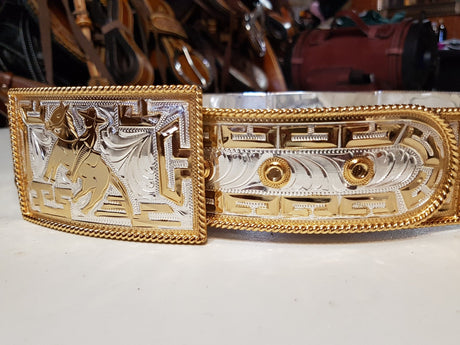 Cinto chapeado en oro modelo suertes charras - Tiendacharra.com - Bodega Tienda Charra