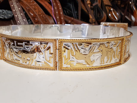 Cinto chapeado en oro modelo suertes charras - Tiendacharra.com - Bodega Tienda Charra