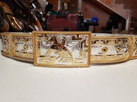 Cinto chapeado en oro modelo suertes charras - Tiendacharra.com - Bodega Tienda Charra
