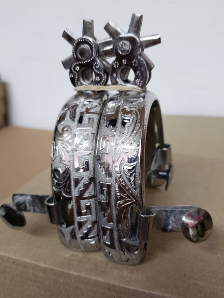 Espuela jarocha, grecas, en acero inoxidable - Tiendacharra.com - Bodega Tienda Charra