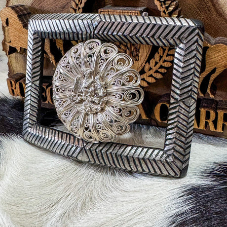 Hebilla charra rosetón filigrana con águila porfiriana - Tiendacharra.com - Bodega Tienda Charra