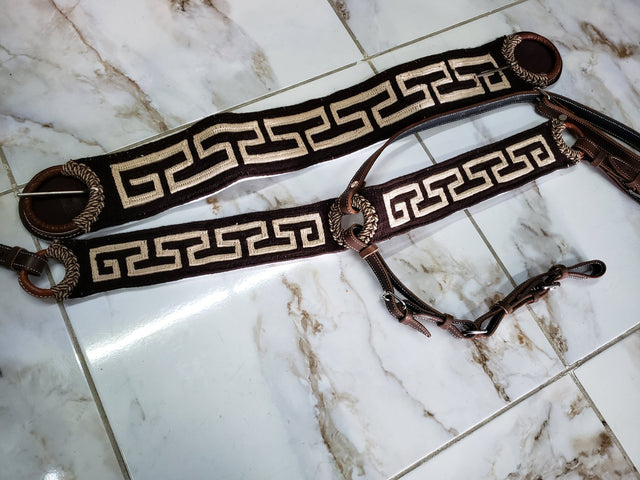 Juego de pecho pretal y cincho fino (café con beige) - Tiendacharra.com - Bodega Tienda Charra