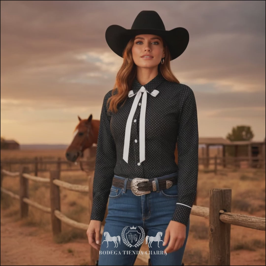Blusa Vaquera de Dama Yellowstone SDY006 Puntos Negros