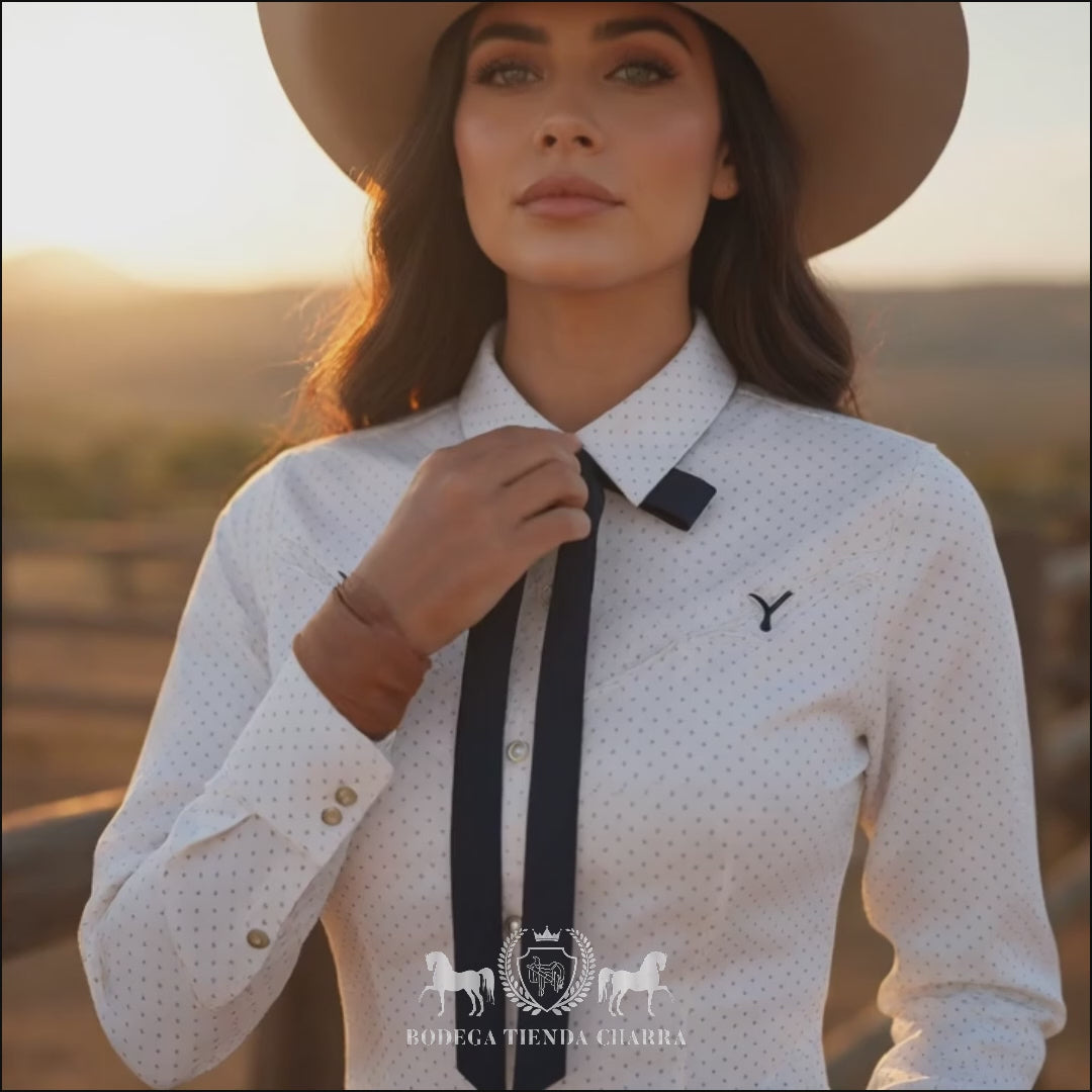 Blusa Vaquera de Dama Yellowstone SDY006 Puntos Blancos