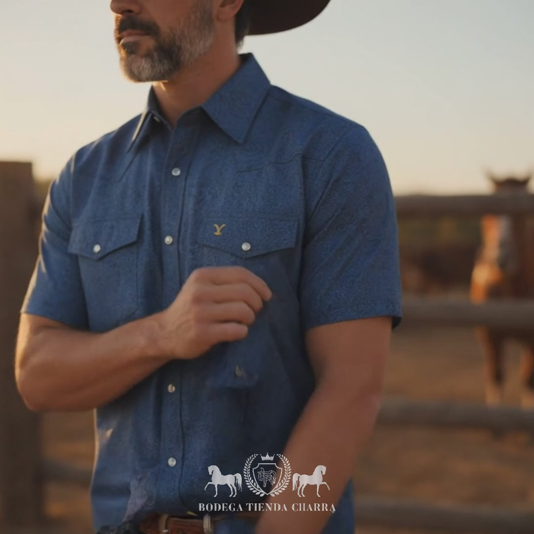 Camisa Yellowstone SCY014 Manga Corta Azul