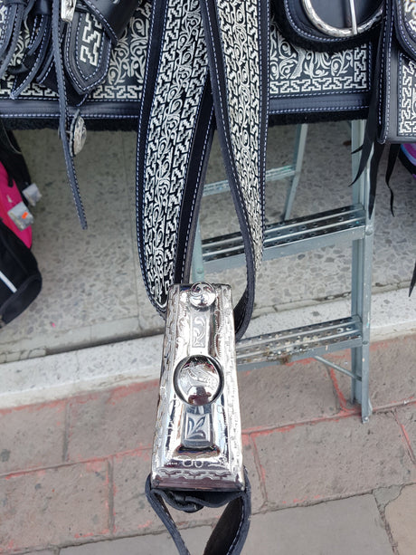 Silla charra bordada "Relincho" negra (con herraje) - Tiendacharra.com - Bodega Tienda Charra