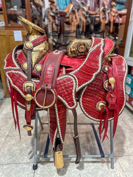 Silla charra cocodrilo herraje chapeado en oro OUTLET - Tiendacharra.com - Bodega Tienda Charra